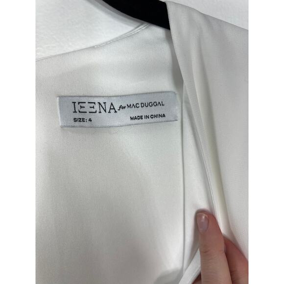 Mac Duggal Ieena Dress Angel Sleeves Plunging Neck Short Mini Bridal Flowy - Picture 4 of 11